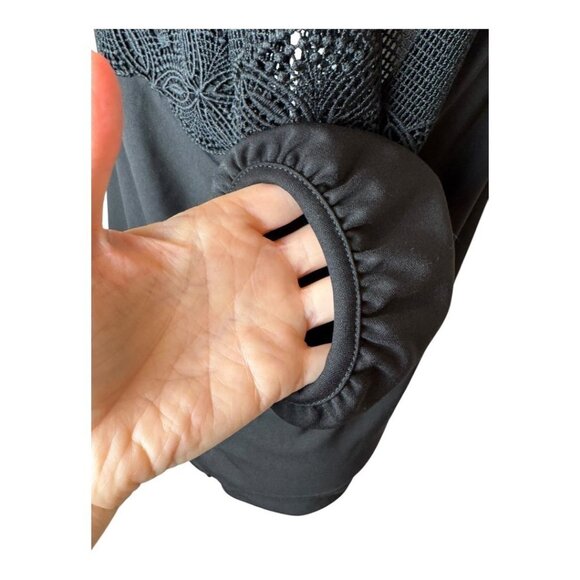 Karl Lagerfeld Shirt Women Small Black Lace Panel Blouse Whimsigoth Gothic NWT - Picture 7 of 11